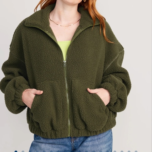 NWT OLD NAVY Oversized Full-Zip Sherpa Pullover Color: Conifer - Picture 2 of 5